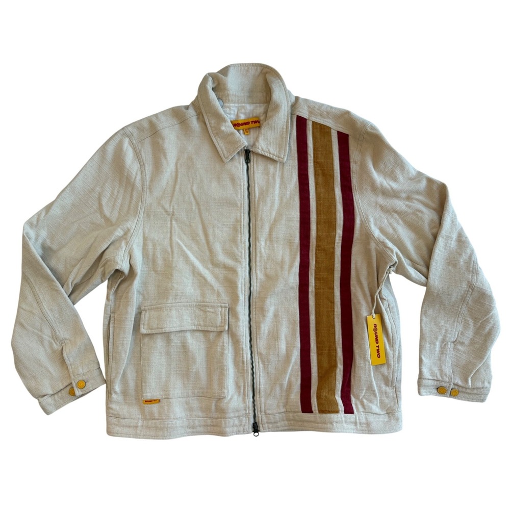 Round Two Mens R2 Racing Team Zip Jacket XL White Streetwear Striped Workwear